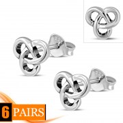 6pairs, Rounded Trinity Knot Silver Stud Earrings, ep258