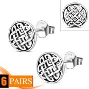 6pairs, Round Celtic Knot Stud Silver Earrings, ep297