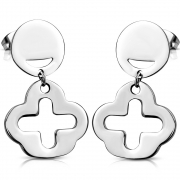 Stainless Steel Cut-out Greek Cross Long Drop Stud Earrings (pair) - ERR495