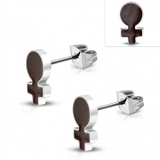 Stainless Steel Brown Enameled Cross Female Gender Symbol Stud Earrings (pair) - ERR535