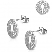 Stainless Steel Sandblasted Filigree Fancy Round Circle Stud Earrings (pair) - ERR713