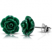 Stainless Steel Green Resin Rose Flower Stud Earrings (pair) - EWX049