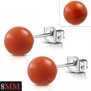 8mm Stainless Steel Orange Resin Ball Stud Earrings (pair) - EWX081