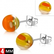 4mm Stainless Steel Colorful Glass Flower Ball Stud Earrings (pair) - EWX297
