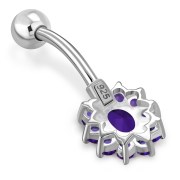 Amethyst CZ Victorian Style Silver Belly Ring, f119