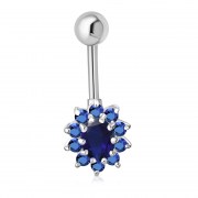 Blue Sapphire CZ Victorian Style Silver Navel Ring, f119