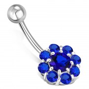 Blue Sapphire CZ Round Victorian Style Silver Navel Ring, f120