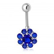 Blue Sapphire CZ Round Victorian Style Silver Navel Ring, f120