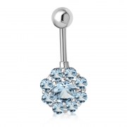 Blue Topaz CZ Round Victorian Style Silver Navel Ring, f120