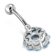 Blue Topaz CZ Round Victorian Style Silver Navel Ring, f120