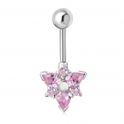 Pink CZ Triangle Silver Belly Ring, f123
