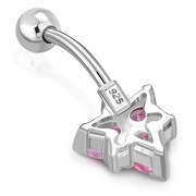 Pink CZ Triangle Silver Belly Ring, f123