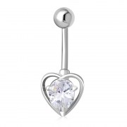 Clear CZ Heart Silver Belly Navel Ring, f150