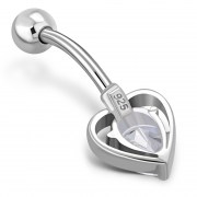 Clear CZ Heart Silver Belly Navel Ring, f150
