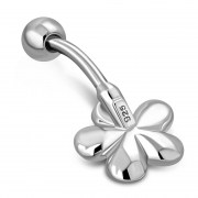 Garnet CZ Flower Belly Button Silver Navel Ring, f163