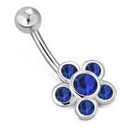Blue Sapphire CZ Flower Belly Button Silver Navel Ring, f163