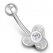 Clear CZ Clover Belly Button Navel Ring, f248