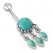 Native American Turquoise Drop Dangling Belly Ring w Turquoise - FBN282TQ