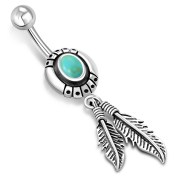 Native American Belly Navel Ring w Turquoise 316L and Silver f298