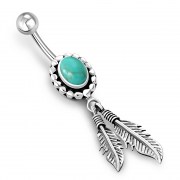 Native American Turquoise Belly Button Ring 316L and Silver, f301