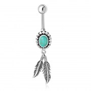 Native American Turquoise Belly Button Ring 316L and Silver, f301