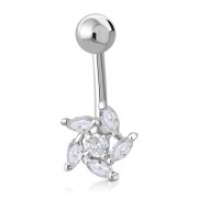 Clear CZ Ball of Fire Silver Belly Button Navel Ring, f317