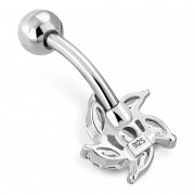 Clear CZ Ball of Fire Silver Belly Button Navel Ring, f317