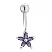 A Delicate Amethyst CZ Flower Belly Button Silver Ring, f415