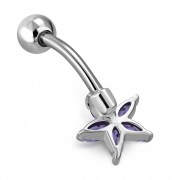 A Delicate Amethyst CZ Flower Belly Button Silver Ring, f415