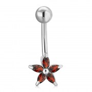 A Delicate garnet CZ Flower Belly Button Navel Ring, f415