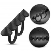 Black Fashion Cone Spike Two Finger Stretchable Double Knuckle Ring - FRA212