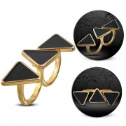 Fashion Rose/ Pink Gold Color Plated Black Enameled Tops Two Finger Stretchable Double Knuckle Ring - FRA219