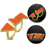 Fashion Gold Color Plated Orange Enameled Tops Two Finger Stretchable Double Knuckle Ring - FRA220