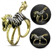 Fashion Gold Color Plated Zebra Two Finger Double Knuckle Ring w/ Clear CZ - FRA229