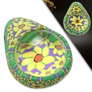 Fashion Fimo/ Polymer Clay Floral Teardrop Inner Glass Charm Pendant - INP045