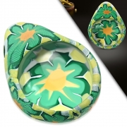 Fashion Fimo/ Polymer Clay Floral Teardrop Inner Glass Charm Pendant - INP046