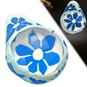 Fashion Fimo/ Polymer Clay Floral Teardrop Inner Glass Charm Pendant - INP048
