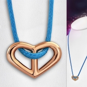 Rose /Pink Gold Color Plated Stainless Steel Love Heart Charm Self-Tie Blue Rope Necklace - MPC002