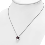 Garnet Stone Round Silver Pendant, p100