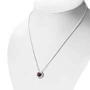 Garnet Stone Round Silver Pendant, p100