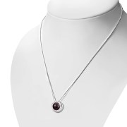 Garnet Stone Round Silver Pendant, p100