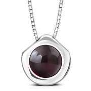 Garnet Stone Round Silver Pendant, p100