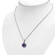 Amethyst Stone Round Silver Pendant, p115