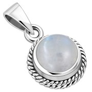 Rainbow Moonstone Round Silver Pendant, p115