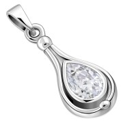 Clear CZ Drop Silver Pendant, p118