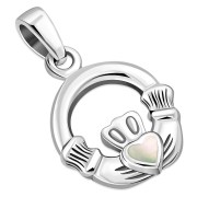 Tiny Claddagh Pendant w Mother of Pearl, p158