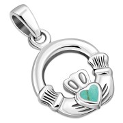 Tiny Claddagh Pendant w Turquoise, p158