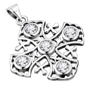 Jerusalem Cross Silver Pendant set w/ Clear CZ, p266