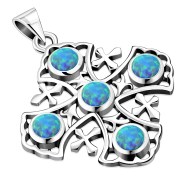 Synthetic Opal Jerusalem Cross Silver Pendant, p266
