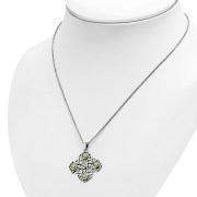 Large Peridot Stone Jerusalem Cross Silver Pendant, p266